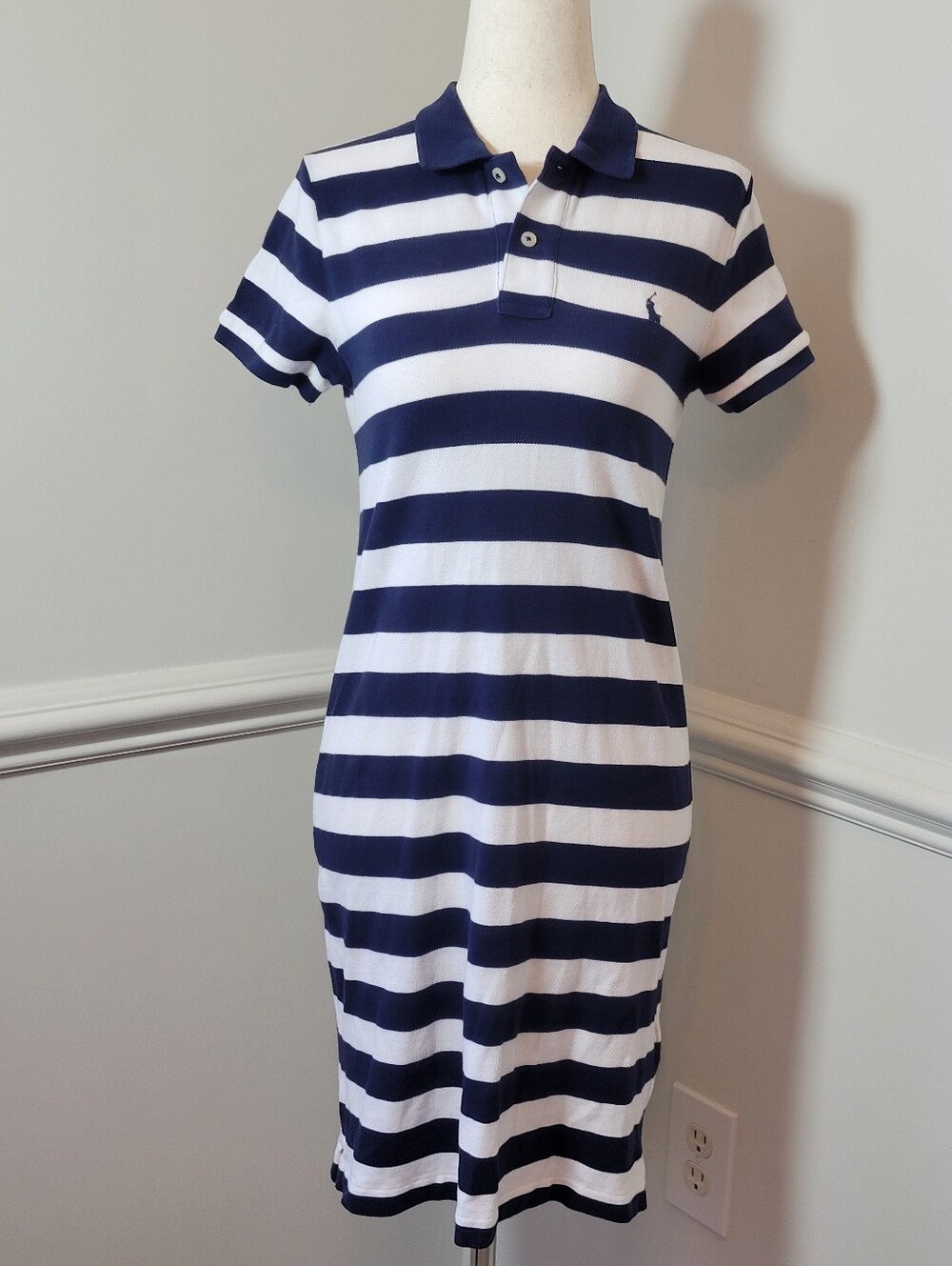 Polo Ralph Lauren The Mesh Mini Dress XS Navy White Stripe Preppy